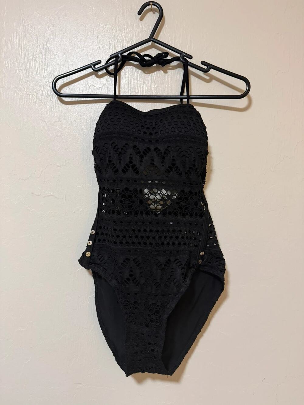 “Penelope" Crochet Overlay One-Piece Swimsuit (L)